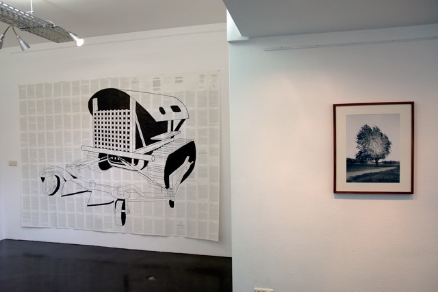 Installation overview of solo exhibition 'There is Anarchy in our Midst'. With 'Tree Scissors' (drawing on printed matter) and 'Tree' (b&w photograph) Installation overview of solo exhibition 'There is Anarchy in our Midst'. With 'Tree Scissors' (drawing on printed matter) and 'Tree' (b&w photograph)