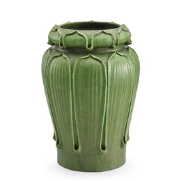 Grueby, Fine Gourd-Shaped Vase With Modeled Leaves, Boston, MA