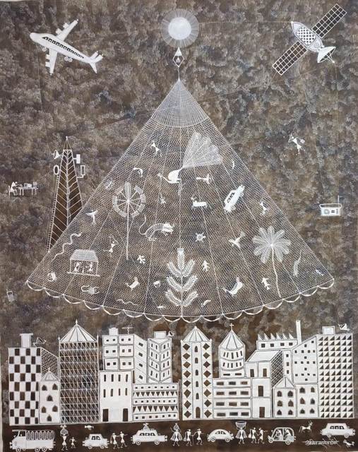 Amit Mahadev, ‘FISH NET’, 2020, Painting, Cow dung & paint on cloth, Arushi Arts