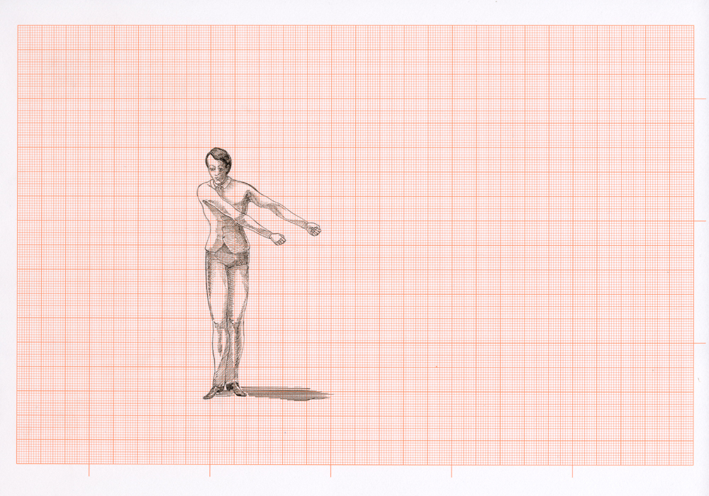 Flüchtig Hingemachte Männer, 2014, 68 of 75 pages, graph paper, indian ink, each 21 x 29,7 cm, exhibition view at Klemm's, Berlin 2014 Flüchtig Hingemachte Männer, 2014, 68 of 75 pages, graph paper, indian ink, each 21 x 29,7 cm, exhibition view at Klemm's, Berlin 2014