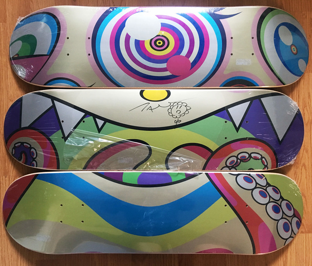 Takashi Murakami, ‘Original Flower Drawing on skateboard set of 3’, 2017, EHC Fine Art Gallery Auction