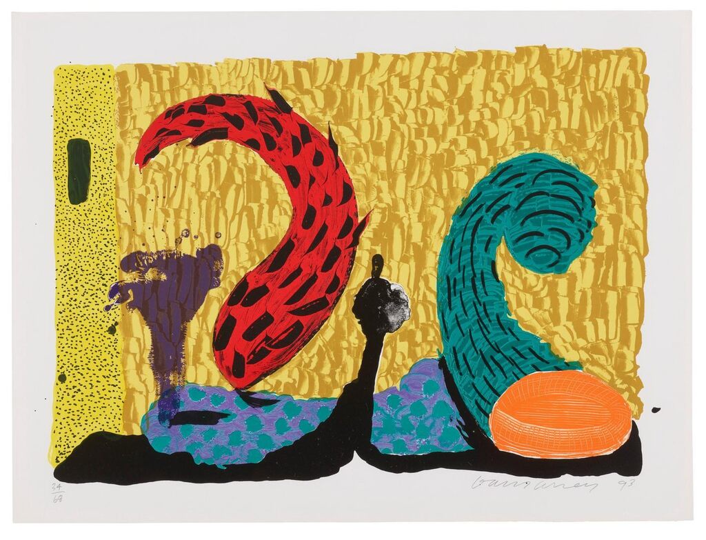 David Hockney - Pushing Up, from Some More New Prints