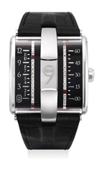 A very fine and rare limited edition white gold, diamond-and-garnet-set wristwatch with belt time indicators, international warranty and presentation box, numbered 50 of a limited edition of 100 pieces