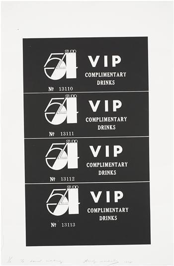 Andy Warhol - Studio 54 Complimentary Drink Invitation