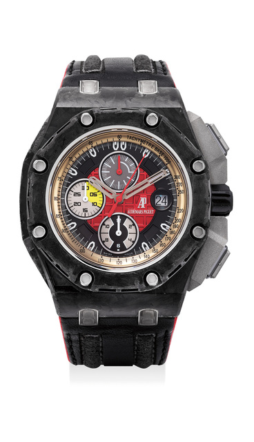 Audemars Piguet, ‘A fine and attractive forged carbon, titanium and ceramic limited edition chronograph wristwatch with date, guarantee, hang tag and presentation box, numbered 1408 of a limited edition of 1750’, Circa 2011, Phillips
