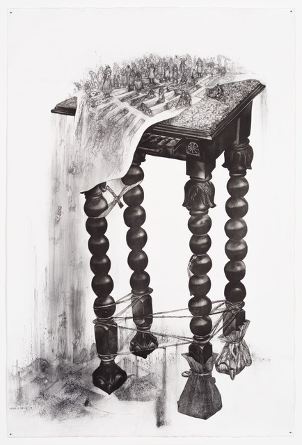 Diane Victor, ‘Sweeping the Table’, 2018, Drawing, Collage or other Work on Paper, Etching and charcoal on paper, Goodman Gallery