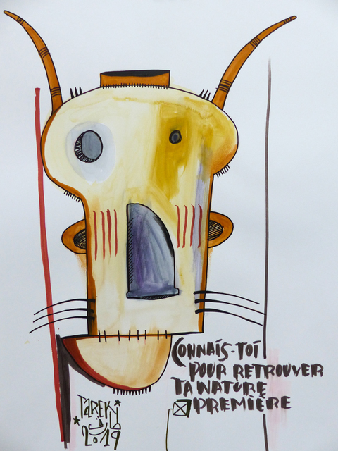 TAREK, ‘Connais toi pour retrouver ta nature première’, 2019, Drawing, Collage or other Work on Paper, Tea, watercolor, color ink and posca on paper, Galerie Carole Kvasnevski