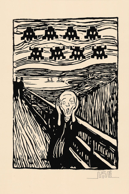 Invader, ‘Invaded Scream’, 2011, Drawing, Collage or other Work on Paper, Woodcut On Paper, Stowe Gallery