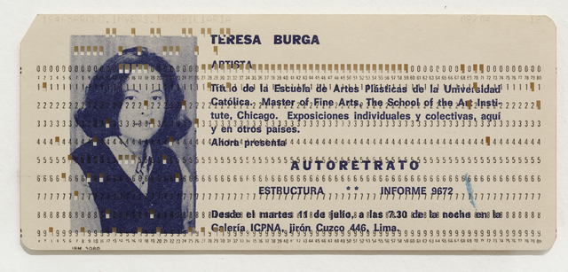 Teresa Burga, ‘Autorretrato (Einladungskarte)’, 1972, Drawing, Collage or other Work on Paper, Printed cardboard (punch card), Migros Museum für Gegenwartskunst