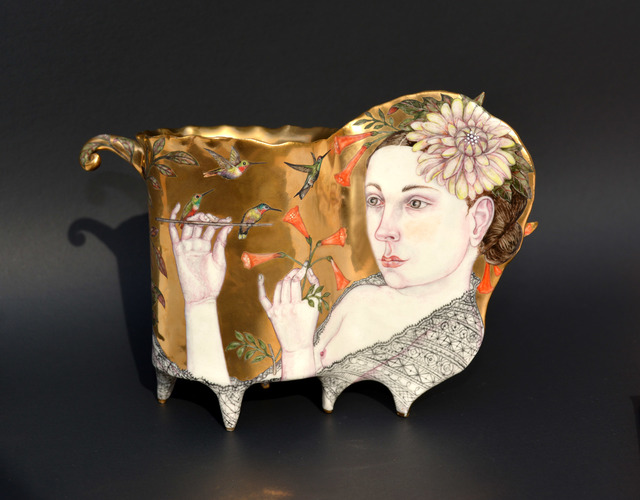 Irina S. Zaytceva, ‘Mistress of Hummingbirds’, 2016, Sculpture, Porcelain, Over Glaze Painting, Gold Luster, Duane Reed Gallery