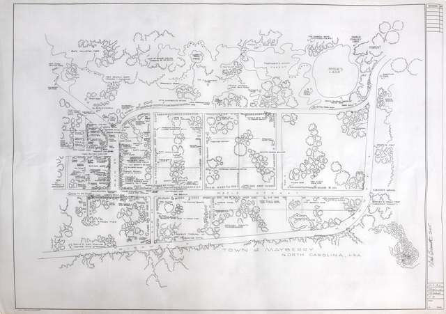 Mark Bennett, ‘Town of Mayberry’, 2015, Drawing, Collage or other Work on Paper, Ink & pencil on graph vellum, Mark Moore Fine Art