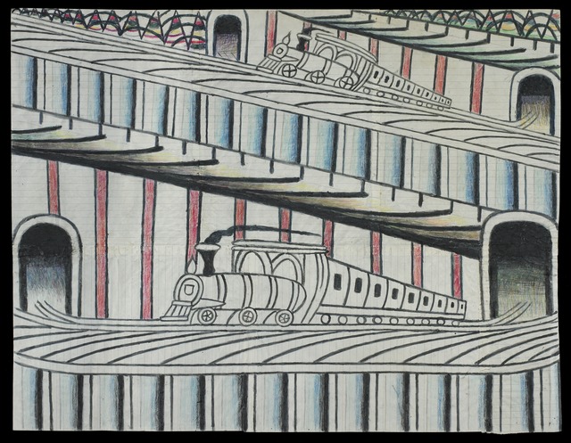 Martín Ramírez, ‘Untitled (Trains on Inclined Tracks)’, c. 1960, Robert Berman Gallery