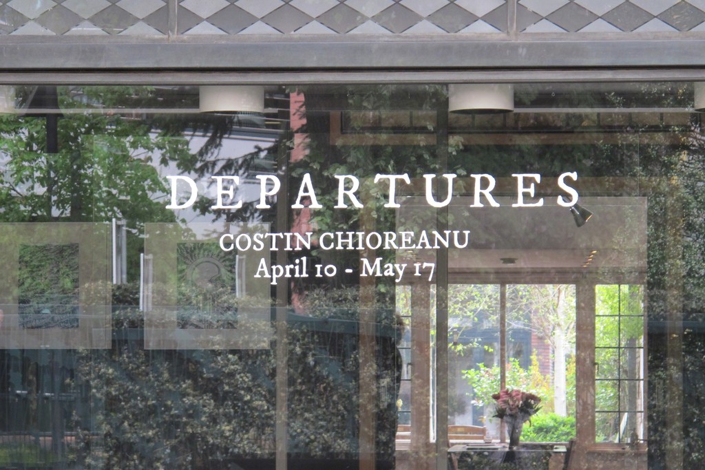 Window lettering for solo exhibition 'Departures, The Black Ink Works of Costin Chioreanu'. Window lettering for solo exhibition 'Departures, The Black Ink Works of Costin Chioreanu'.