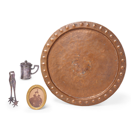 Memorabilia from Gustav Stickley's Grandson, Carl Preim, Including Family Photographs, Copper Tray, and Items from the Craftsman Restaurant in New York City