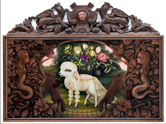 Jennybird Alcantara, ‘Lionhearted’, 2017 -2018, Painting, Oil on wood, antique carved pediment with painted detail, KP Projects