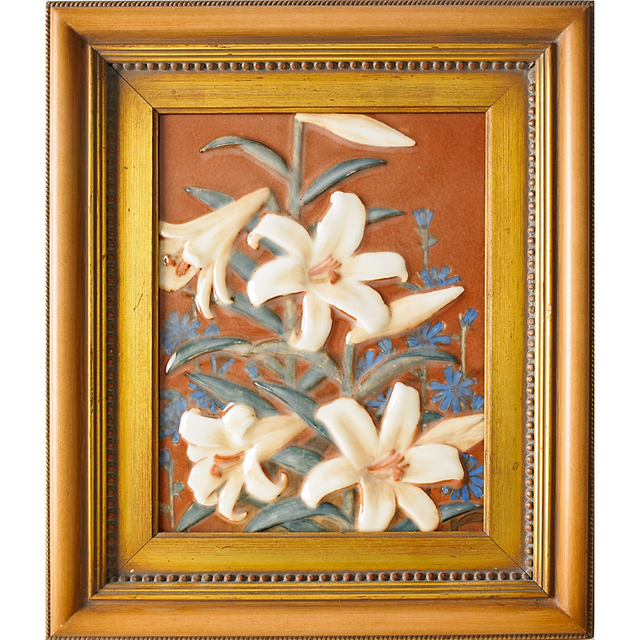 Rookwood Pottery, ‘Porcelain Plaque With Lilies, Unidentified Artist (framed), Cincinnati, OH’, 1931, Rago/Wright