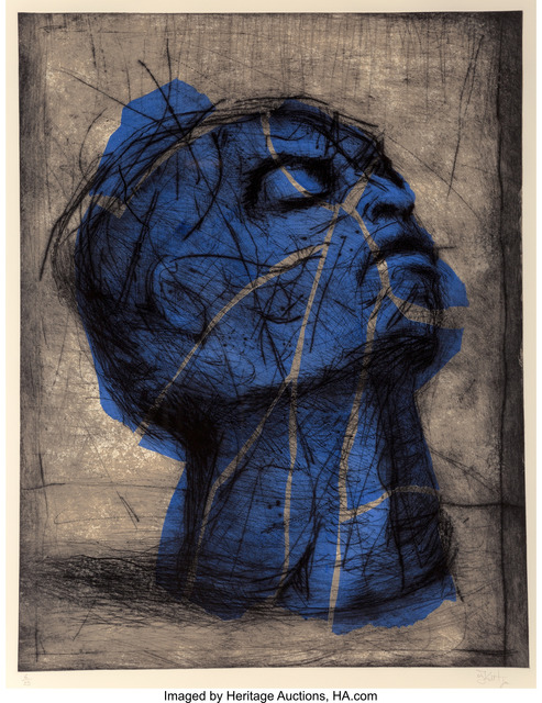 William Kentridge, ‘Blue Head’, 1993-98, Other, Dry point with hand coloring on wove paper, Heritage Auctions