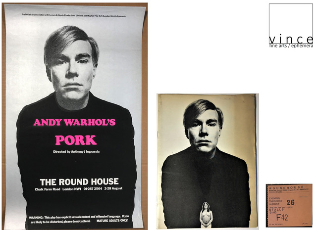 Andy Warhol, ‘'PORK', 3-PIECE SET, The London Play , 1971, Original POSTER/ PROGRAM/ TICKET, The Round House London.’, 1971, Ephemera or Merchandise, Lithograph on paper, VINCE fine arts/ephemera