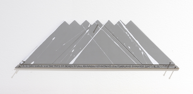 Hamish Fulton, ‘A 21 Day Walk Via The Tops Of Seven Small Engadin Mountains, Switzerland, Summer 2007’, 2007, Mixed Media, Walk text on wood, Parafin