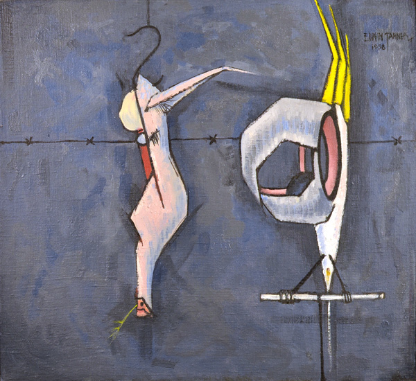 Edwin Tanner, ‘Two Kinds of Ignorance - Australian Cocky’, 1958, Painting, Oil on canvas on board, Charles Nodrum Gallery