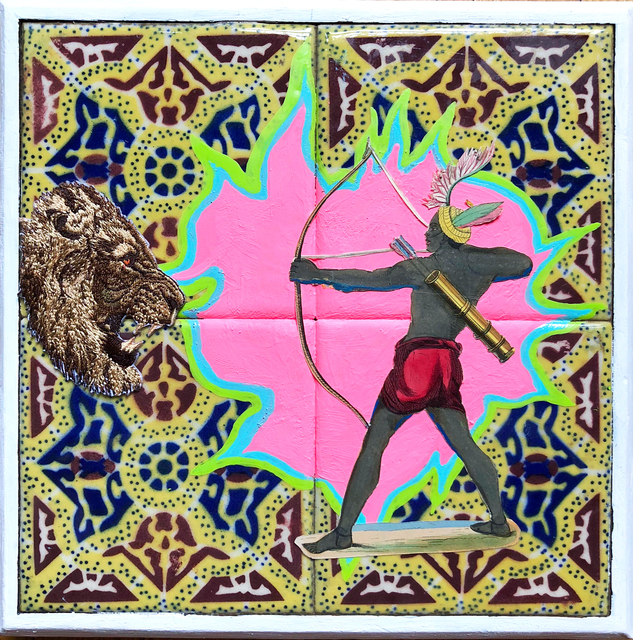 Suchitra Mattai, ‘Fighting the good fight one day at a time’, 2018, Painting, Gouche and 19th c colonial print on found ceramic, k contemporary