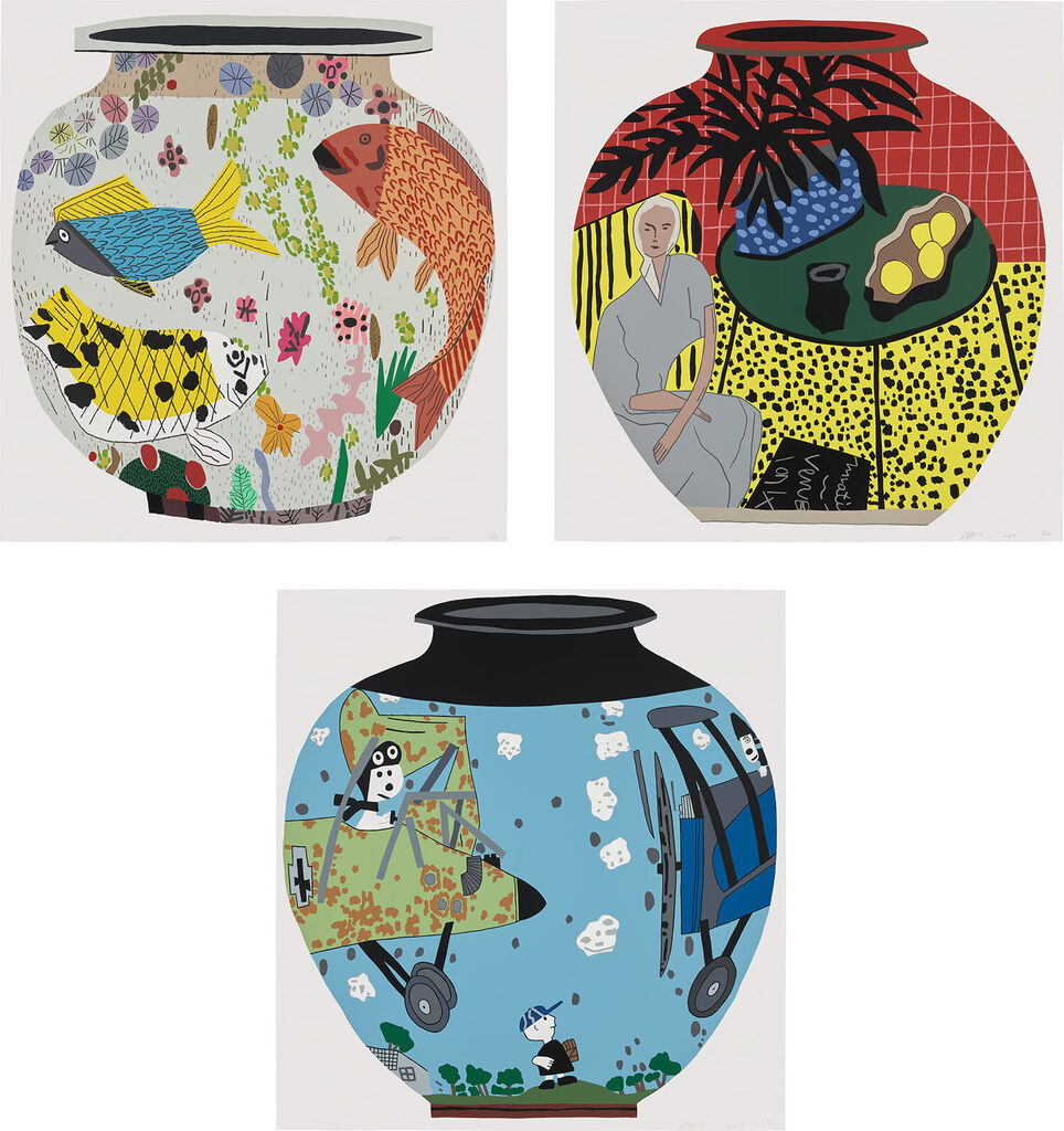 Jonas Wood - Fish Pot; Matisse Pot 4; and Snoopy Pot