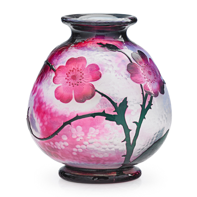 Daum, ‘Vase With Roses, France’, Early 20th C., Rago/Wright