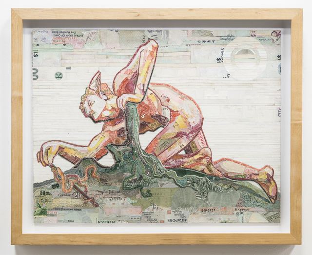 C.K. Wilde, ‘Mercury Invents the Caduceus’, 2015, Drawing, Collage or other Work on Paper, Currency collage on museum board, framed, Rosamund Felsen Gallery