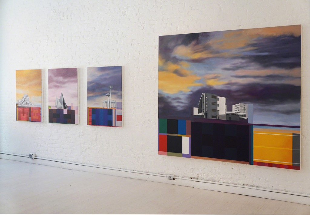 left to right:
Safdie Landscape (Habitat Montreal) 2015, oil/canvas, 40"x 30"
Johnson Landscape (Tent of Tomorrow & Observation Towers) 2015, oil/canvas, 40"x 30"
Le Corbusier Landscape (Philips Pavilion) 2015, oil/canvas, 40"x 30"
Gropius Landscape (Bauhaus) 2014, oil/canvas, 72"x 84"
left to right:
Safdie Landscape (Habitat Montreal) 2015, oil/canvas, 40"x 30"
Johnson Landscape (Tent of Tomorrow & Observation Towers) 2015, oil/canvas, 40"x 30"
Le Corbusier Landscape (Philips Pavilion) 2015, oil/canvas, 40"x 30"
Gropius Landscape (Bauhaus) 2014, oil/canvas, 72"x 84"