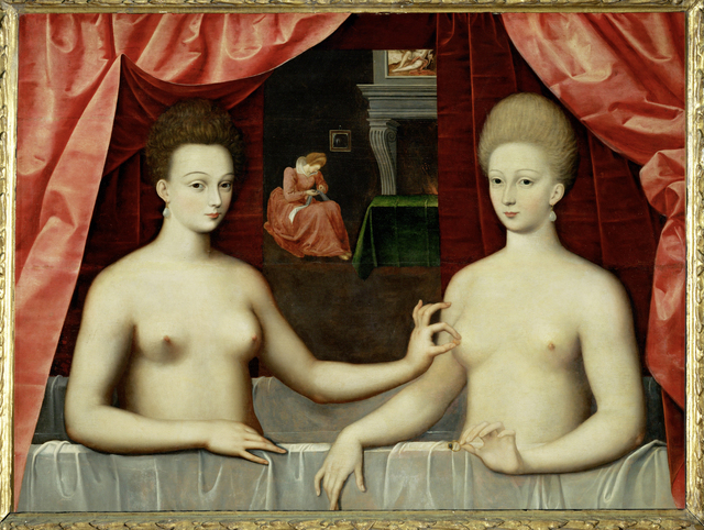 ‘Portrait présumé de Gabrielle d'Estrées et de sa sur la duchesse de Villars (Gabrielle d'Estrées and One of Her Sisters)’, 16th century, Musée du Louvre