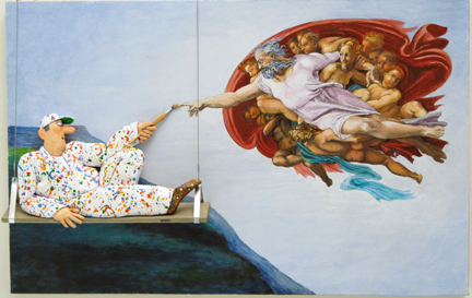 Stephen Hansen, ‘Creation of Adam (Michelangelo)’, 2015, Painting, Painted Paper Mache and Acrylic on Canvas on Panel, Zenith Gallery