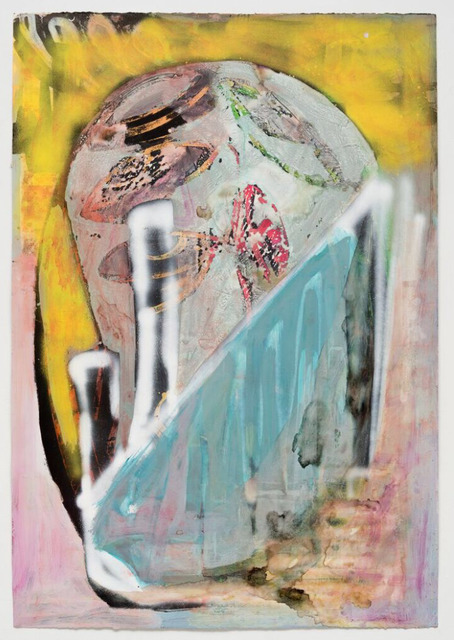 Meg Lipke, ‘Soft Factory / Newton Heath’, 2018, Drawing, Collage or other Work on Paper, Fabric dye, archival spraypaint, beeswax release, and acrylic on paper., Gold/Scopophilia*