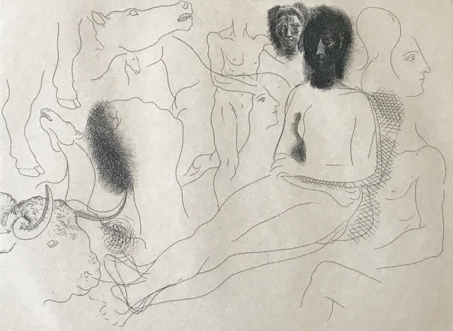 Pablo Picasso, ‘Nu assis entouré d'esquisses de bêtes et d'hommes, pl. 10, from Le Chef-d Œuvre Inconnu’, 1927, Jason McCoy Gallery