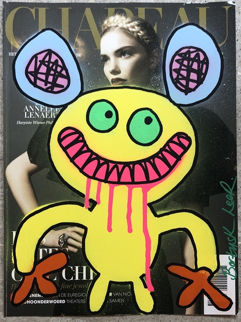 Bortusk Leer, ‘Chapeau Monster’, 2019, Painting, Spray paint and acrylic pen on magazine, Kalkman Gallery