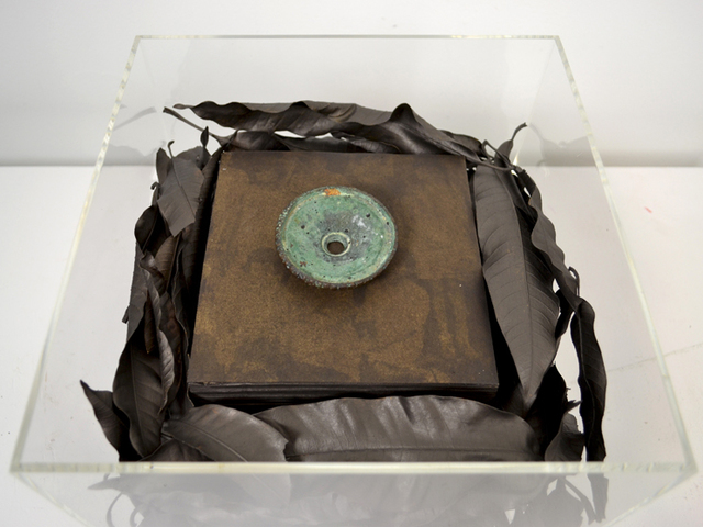Jose Manuel Fors, ‘Cubos ’, 2011, Sculpture, Found object, mango leaves painted with graphite, acrylic box, Pan American Art Projects