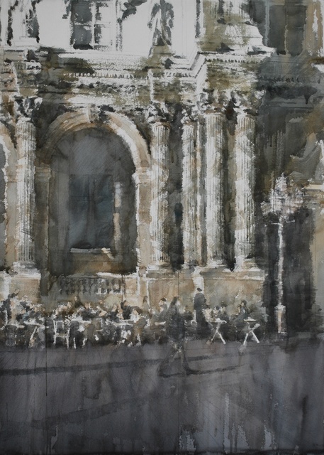Chizuru Morii Kaplan, ‘Rhythm of Light on Louvre III, Paris ’, ca. 2017, Painting, Watercolor on Arches rough paper, Eckert Fine Art