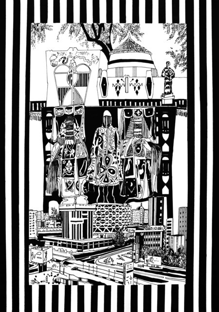Chourouk Hriech, ‘Les histoires venues de loin #2’, 2019, Drawing, Collage or other Work on Paper, Indian ink on paper, L'Atelier 21