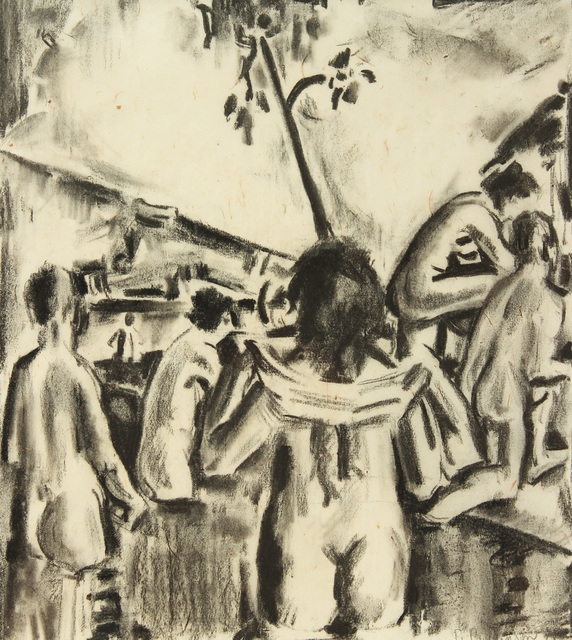 Preston Dickinson, ‘Women at Pool’, 1916, Drawing, Collage or other Work on Paper, Charcoal on paper, Alexandre Gallery