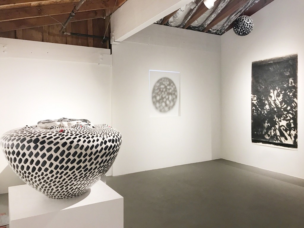 Project room pictured works (left to right): SF Momona by David Kuraoka, Kinetic Light Installation by Chris Atkinson, Octopus Ink No. 5 by Bruna Stude. Project room pictured works (left to right): SF Momona by David Kuraoka, Kinetic Light Installation by Chris Atkinson, Octopus Ink No. 5 by Bruna Stude.