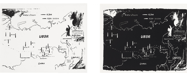 Andy Warhol, ‘Map of Eastern USSR Missile Bases 1985-1985 (White) Map of Eastern USSR Missile Bases 1984-1985 (Black)’, Allouche Gallery