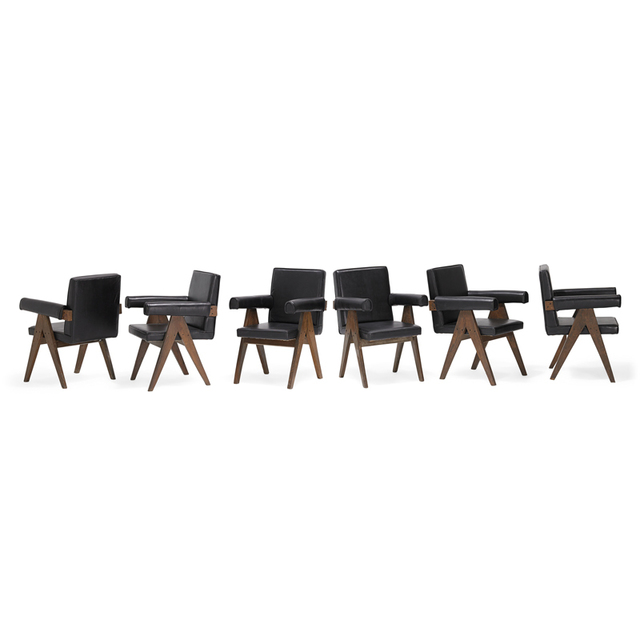 Pierre Jeanneret, ‘Six Committee armchairs from the Chandigarh administrative buildings, France/India’, 1950s, Rago