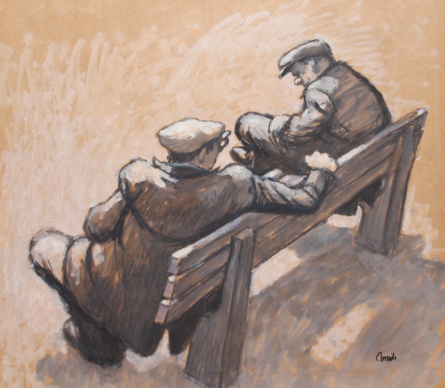 Norman Cornish, ‘Two men talking on bench’, ca. 1963, Castlegate House Gallery