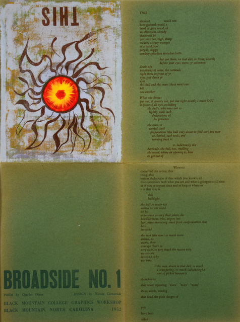 Charles Olson, ‘This, 1952, Black Mountain College Graphics Workshop Broadside No. 1’, 1952, Black Mountain College Museum and Arts Center