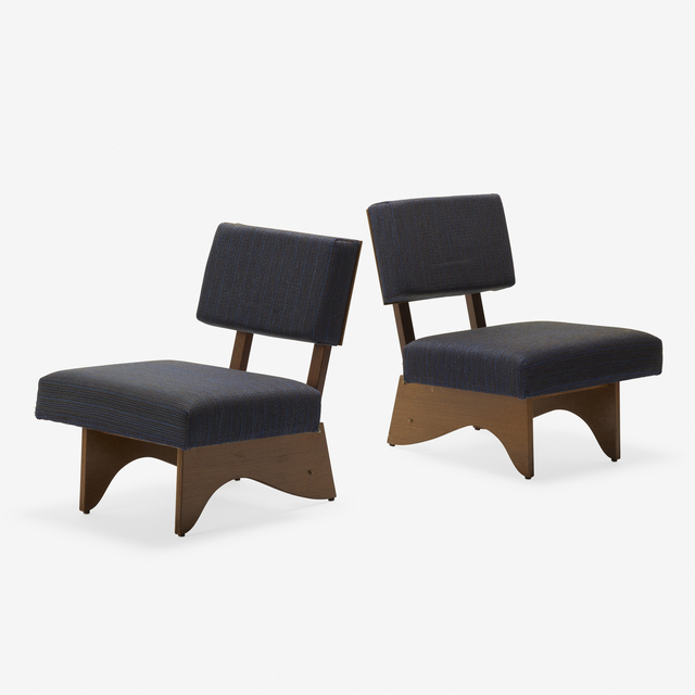André Sornay, ‘lounge chairs, pair’, c. 1950, Design/Decorative Art, Rosewood, mahogany, brass, upholstery, Rago/Wright