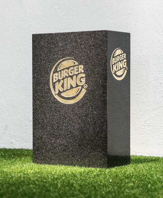 Jani Leinonen, ‘Death of Burger King’, 2013, Sculpture, Sand blowing, leaf gold on black granite, Zetterberg Gallery
