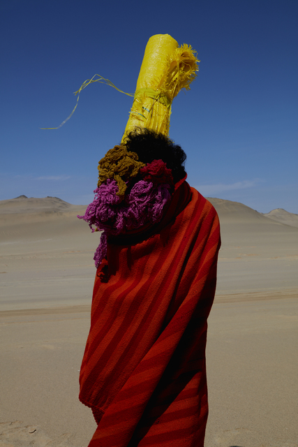 Lorenzo Vitturi, ‘Manta, Cochinilla Dyed Yarn, Polypropylene Sack, Body in Paracas’, 2019, Flowers