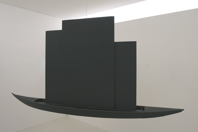 Claudio Parmiggiani, ‘Caspar David Friedrich’, 1989, Sculpture, Black monochrome canvasses, boat, Collezione Maramotti