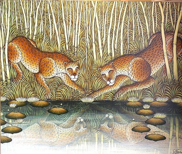 Gustavo Novoa, ‘"Lotus Secret" Leopards At River Edge In Jungle’, 1990-1999, Lions Gallery