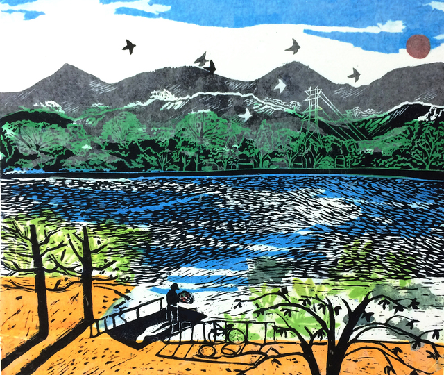 June Ho, ‘On The Islet In The River’, 2018, Print, Linocut, collage, Karin Weber Gallery