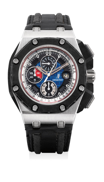 Audemars Piguet, ‘A fine and rare platinum and carbon automatic chronograph wristwatch with date and certificate, numbered 43 of a limited edition of 75 pieces’, Circa 2010, Phillips